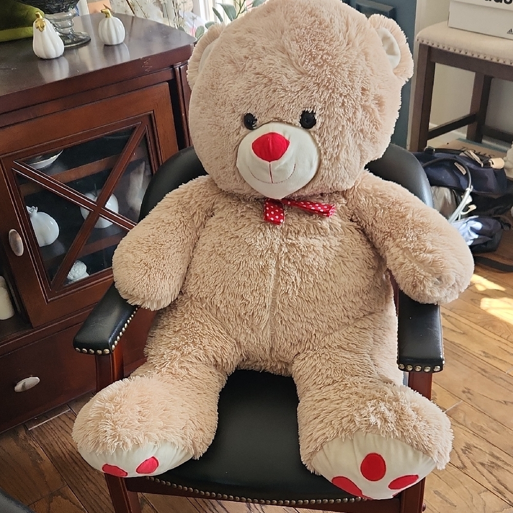 Adorable Tan Teddy Bear with Red Accents